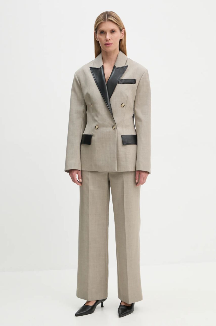 Bukser Nanushka High Waisted Wide Leg Dress Pants Beige | NW24FWPA37570, 1