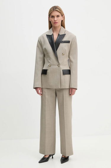 Bukser Nanushka High Waisted Wide Leg Dress Pants Beige | NW24FWPA37570, 1