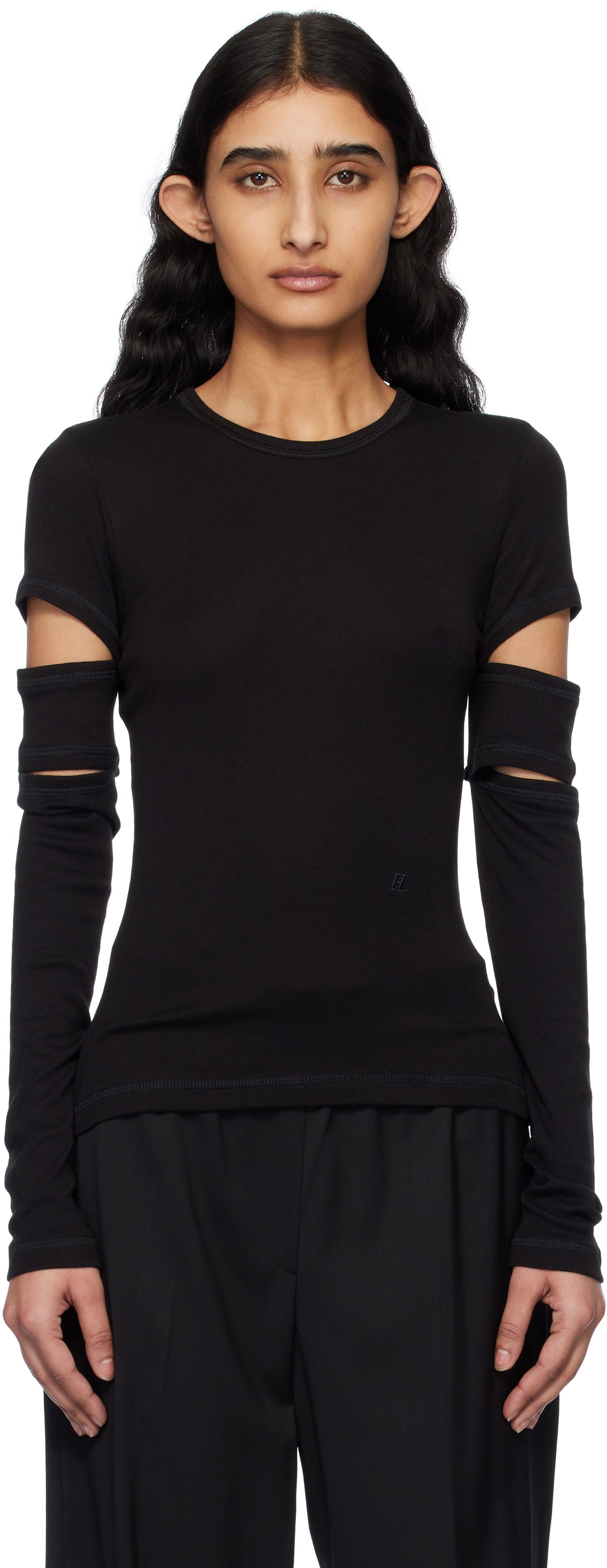 T-shirt Helmut Lang Helmut Lang Slashed Long Sleeve T-Shirt Sort | O09HW509, 0
