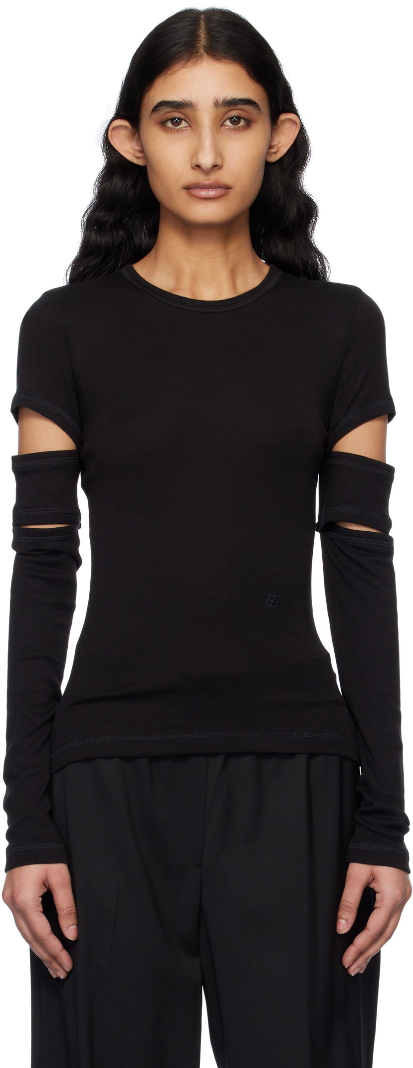 T-shirt Helmut Lang Helmut Lang Slashed Long Sleeve T-Shirt Sort | O09HW509