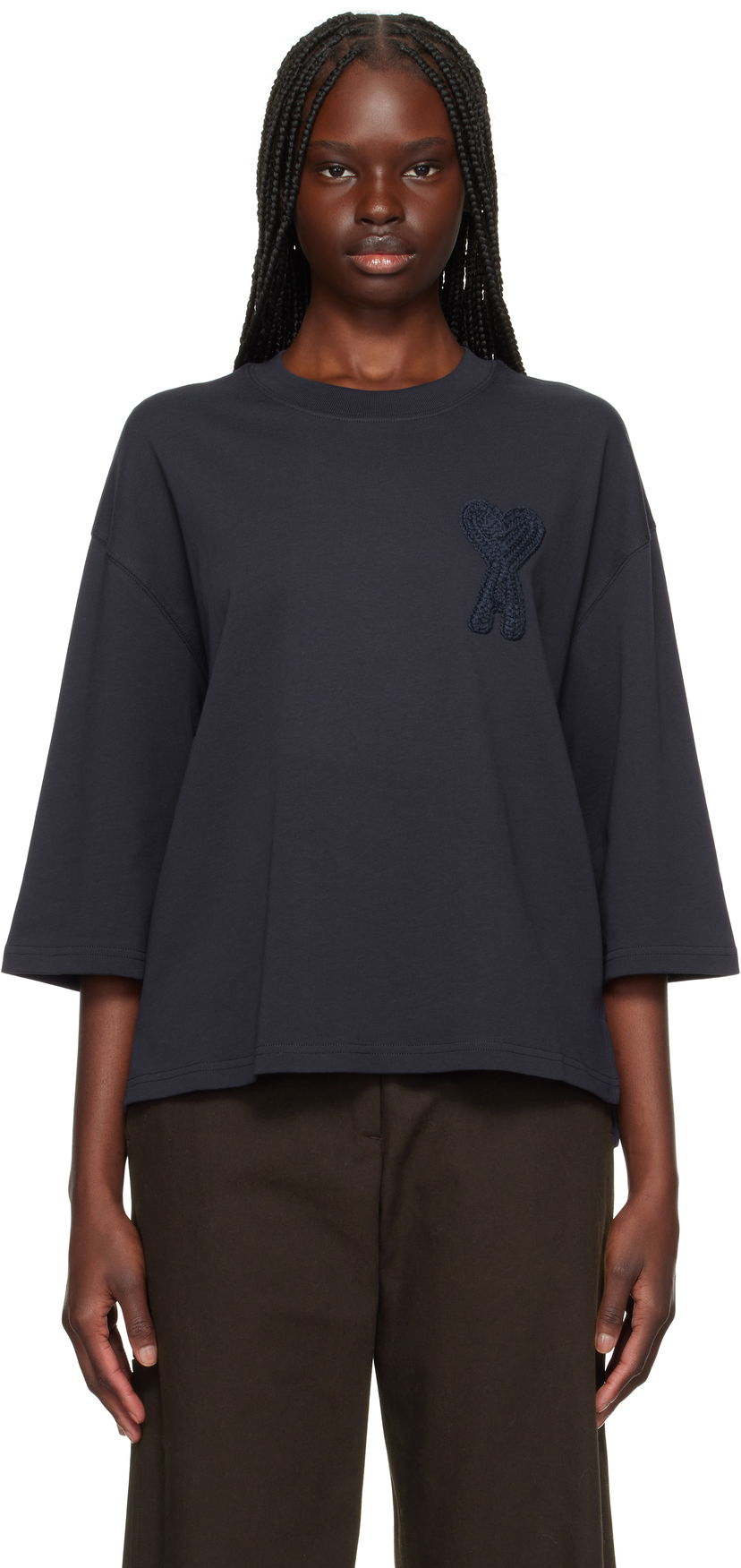 T-shirt AMI AMI Paris Ami de Coeur Patch T-Shirt Mørkeblå | FTS055.726