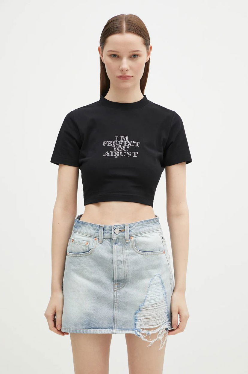 Crop top VETEMENTS VETEMENTS I'M Perfect You Adjust Cropped Fitted T-Shirt Sort | WA66TR740B