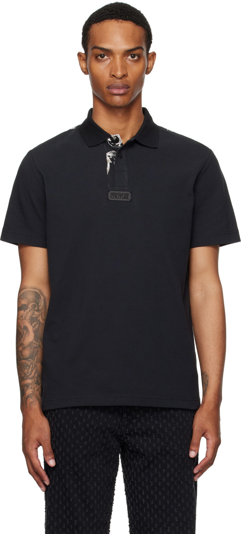 Polo skjorte Versace Versace Jeans Couture Outline Barocco Polo Sort | E78GAG627_EJ0003