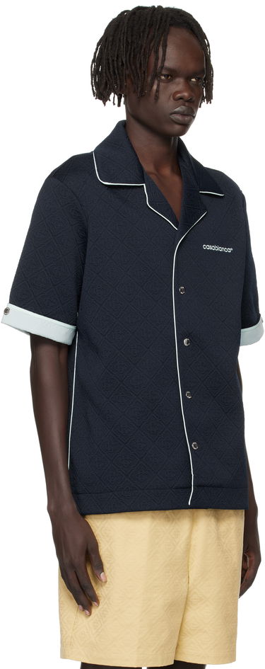 Skjorte Casablanca Casablanca Jacquard Short Sleeve Shirt Mørkeblå | MPF25-SH-190-01, 1