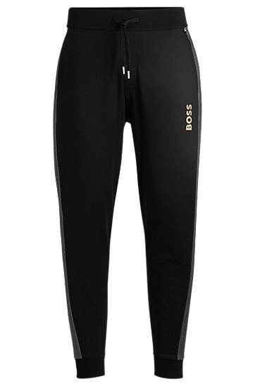 Joggingbukser BOSS BOSS Cotton-Blend Tracksuit Bottoms with Foil-Print Logo Sort | 50527552