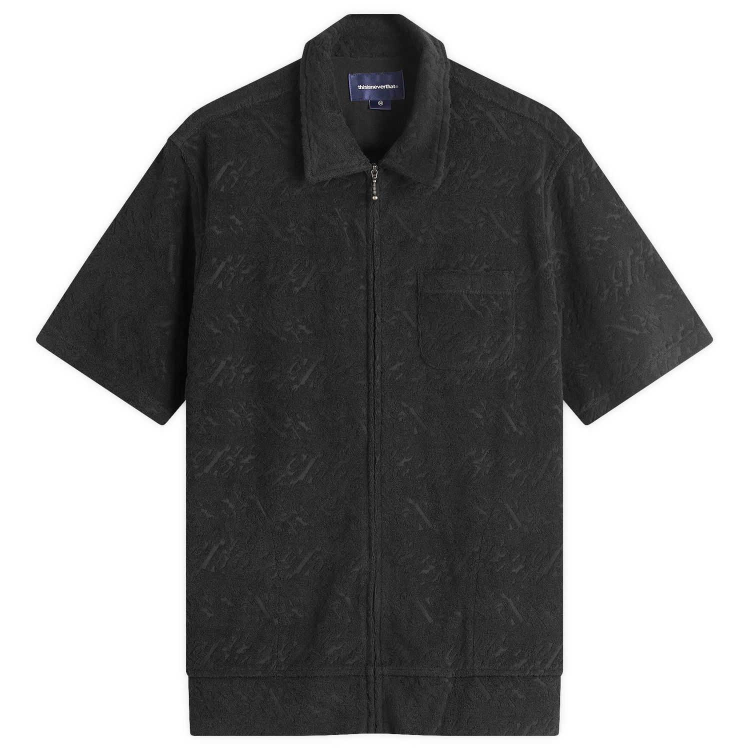 Skjorte thisisneverthat Thisisneverthat Terry Shortsleeve Zip Shirt Sort | TN251WSHTS03-BLK, 1