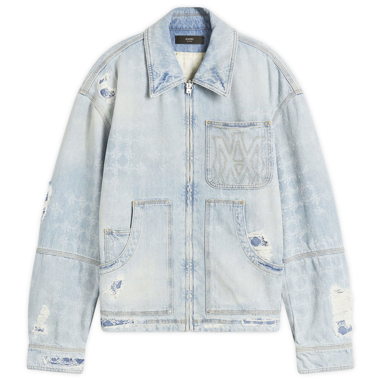 Jakke AMIRI AMIRI Repair Work Denim Jacket, Size Large Blå | AMDNWJ1014-FadedIndigo, 1