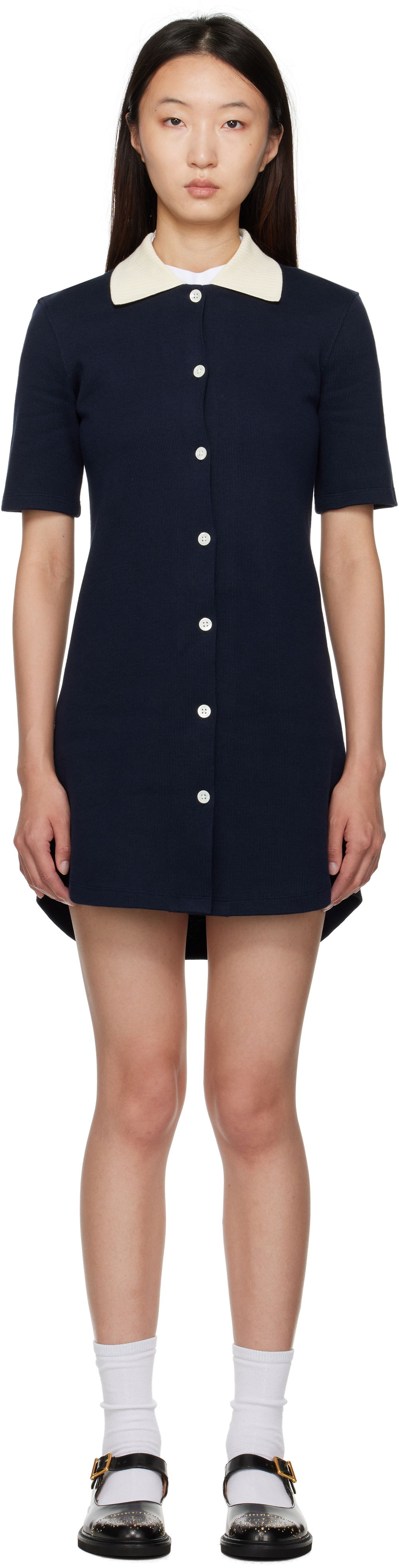 Kjole Thom Browne Thom Browne Double Face Knit Polo Minidress Mørkeblå | FJD129A-J0223, 0