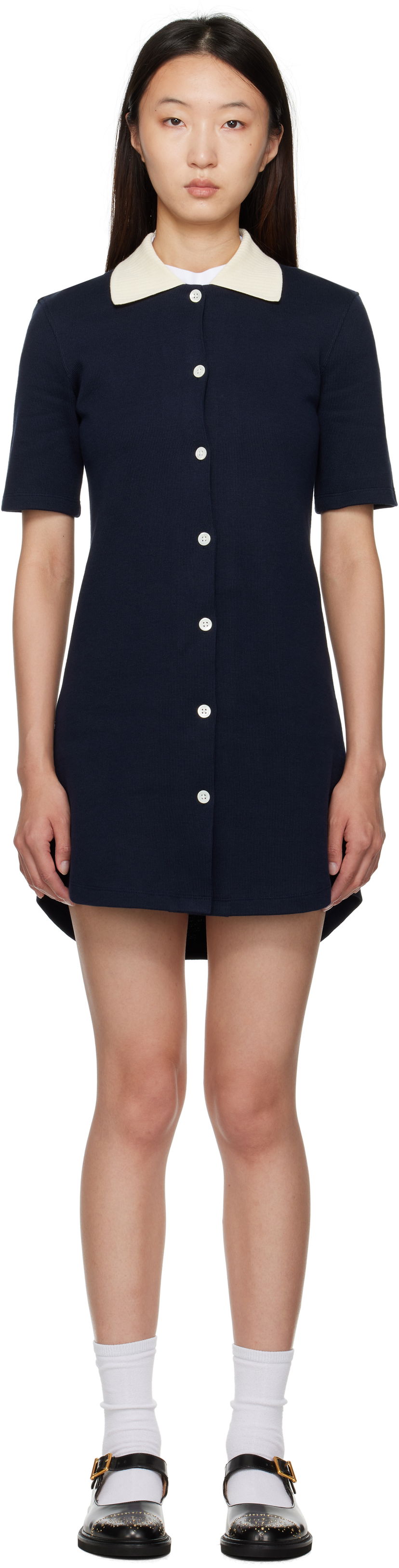 Kjole Thom Browne Thom Browne Double Face Knit Polo Minidress Mørkeblå | FJD129A-J0223
