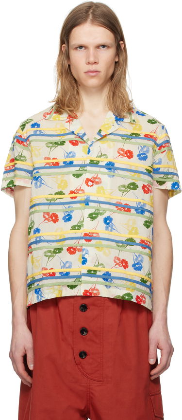 Skjorte Bode Bode Flower Stamp Short Sleeve Shirt Beige | MRS25SH010, 0
