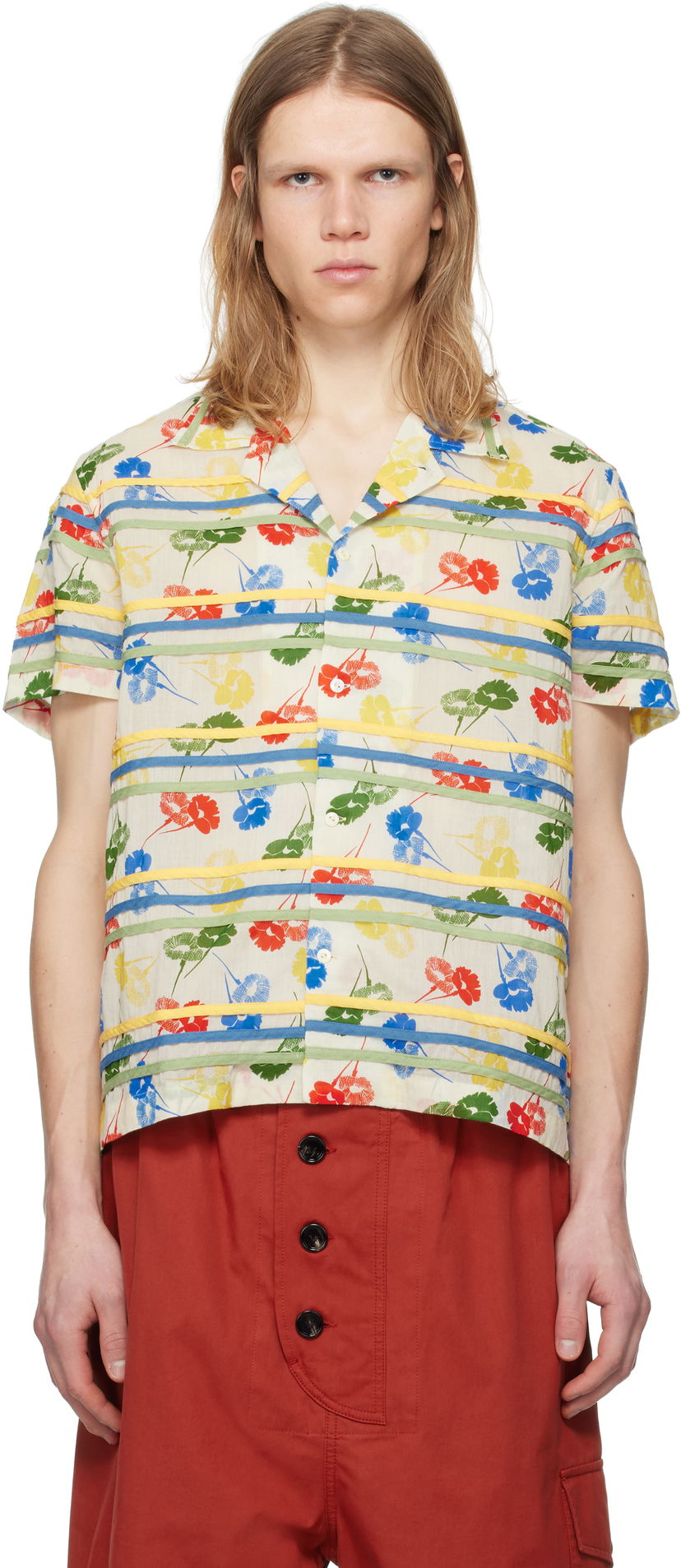 Skjorte Bode Bode Flower Stamp Short Sleeve Shirt Beige | MRS25SH010
