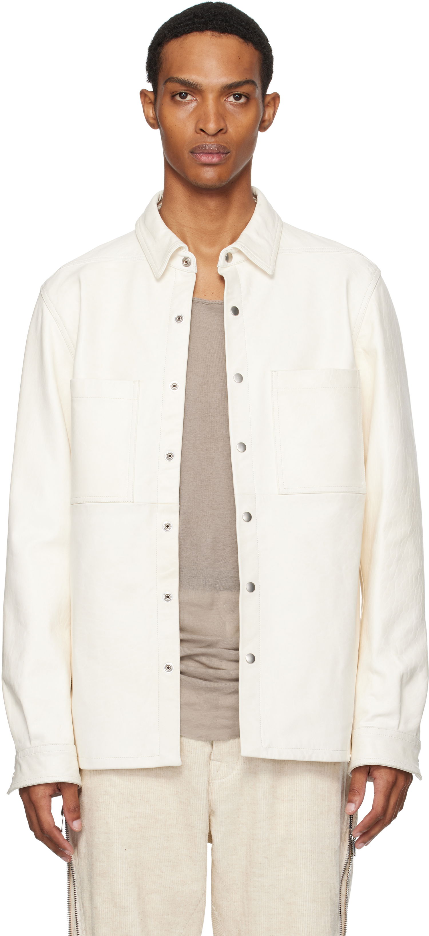 Jakke Rick Owens Rick Owens Concordians Leather Overshirt Hvid | RU02E1744 LBH, 0