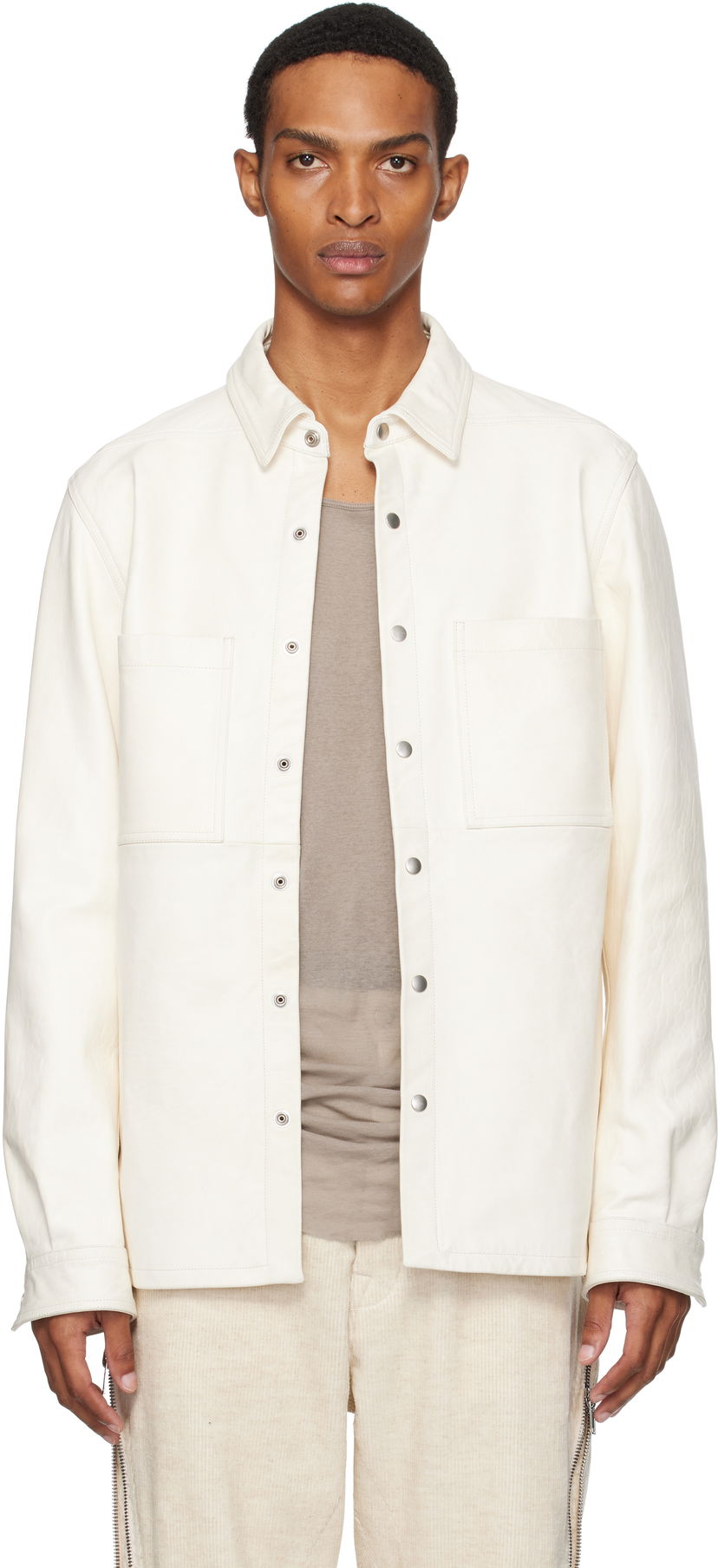 Jakke Rick Owens Rick Owens Concordians Leather Overshirt Hvid | RU02E1744 LBH