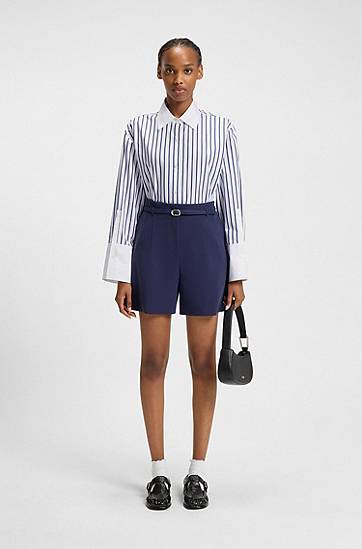 Skjorte BOSS Cotton Poplin Blouse with Contrast Trims and Stripes Blå | 50543521, 1