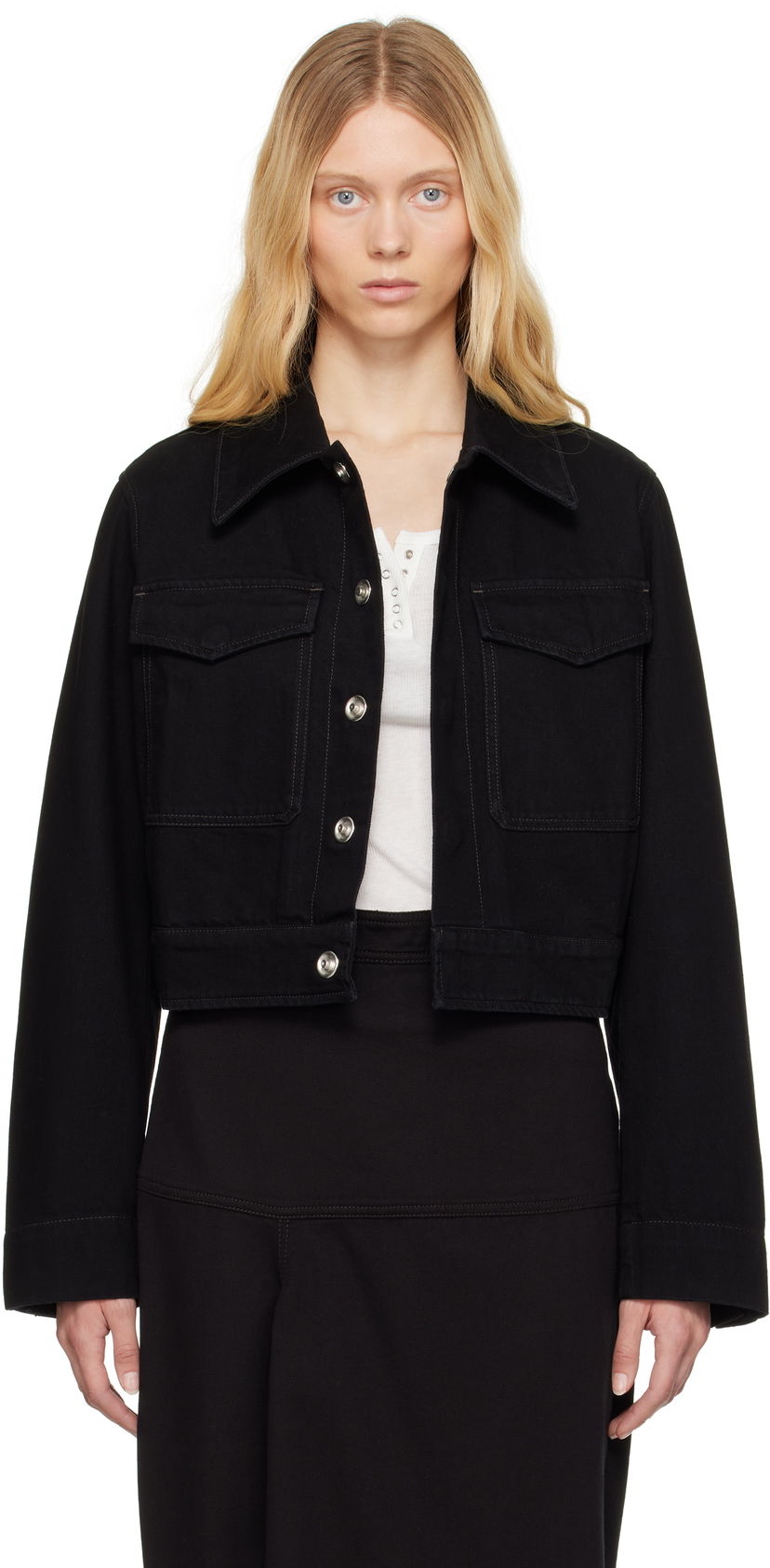 Jakke LEMAIRE Lemaire Two Pocket Cropped Denim Jacket Sort | OW1139 LD1031