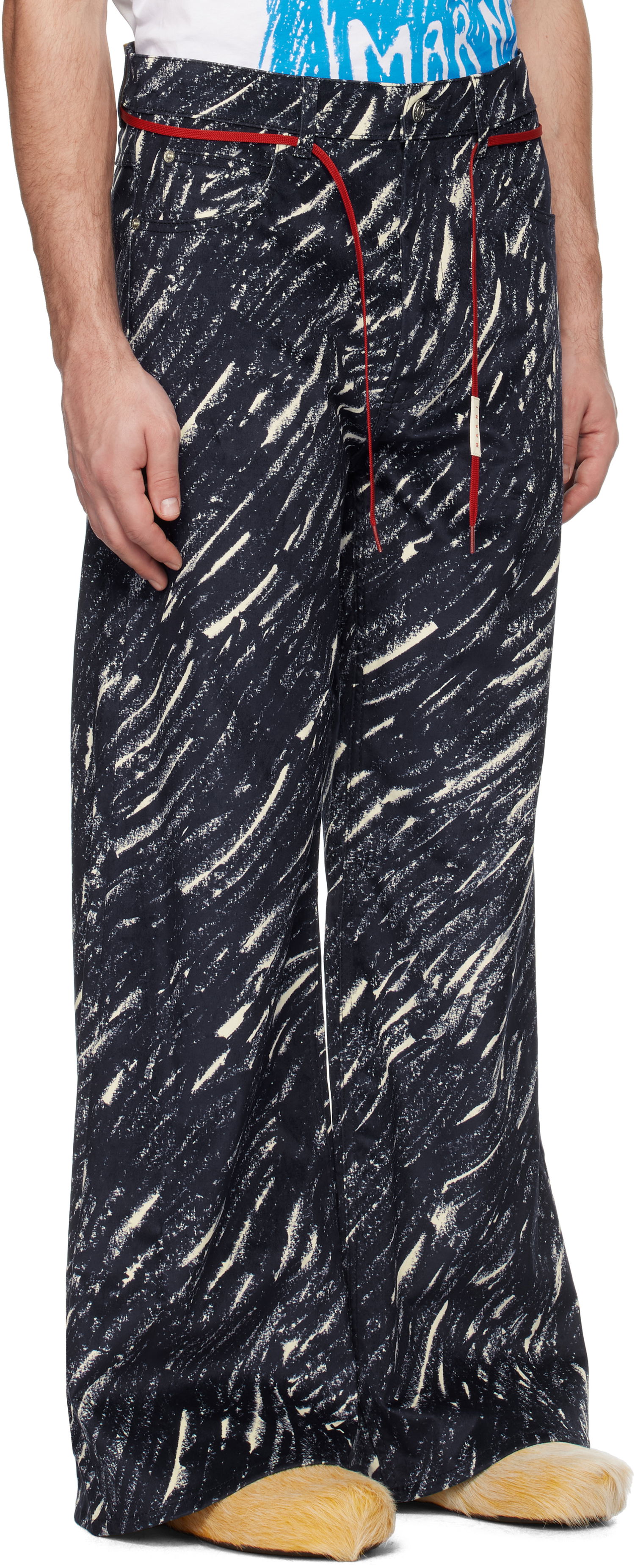Bukser Marni Marni Flocked Denim Flared Jeans Mørkeblå | PUJU0019A0 UTC432, 1