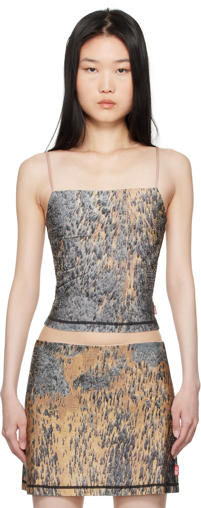 Crop top Diesel Printed Rhinestone Tank Top Brun | A14459 0KMAQ