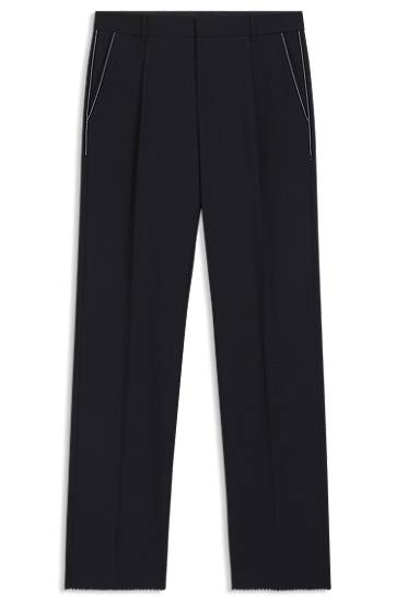 Bukser BOSS Relaxed-Fit Virgin Wool Trousers Mørkeblå | 50545809