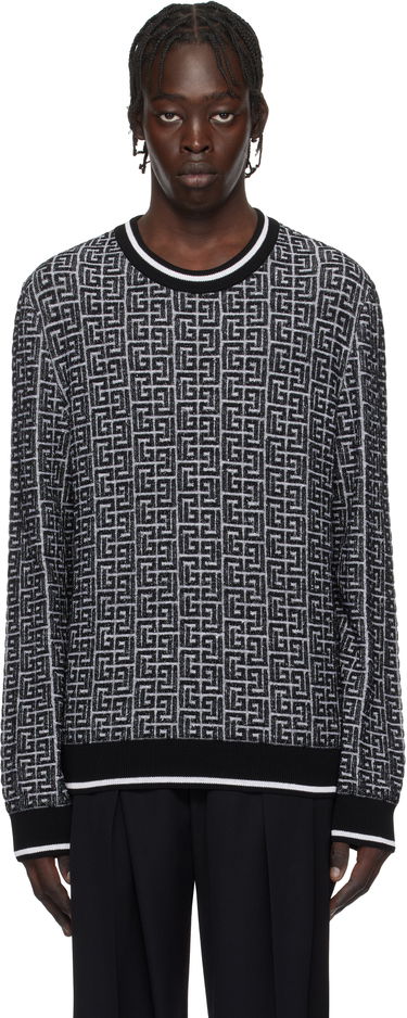 Sweater Balmain Geometric Knit Sweater Sort | EH1KD000KI03, 0