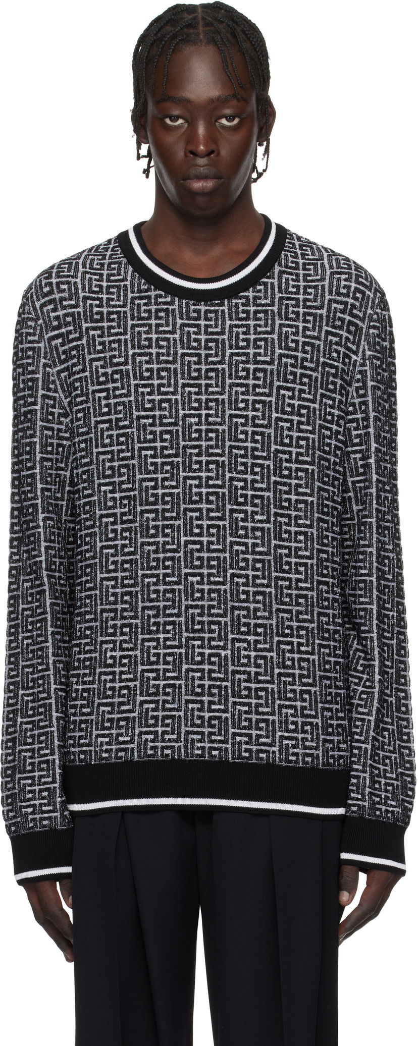 Sweater Balmain Geometric Knit Sweater Sort | EH1KD000KI03