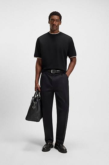 T-shirt BOSS Cotton T-Shirt with Striped Cuffs Sort | 50548012, 1