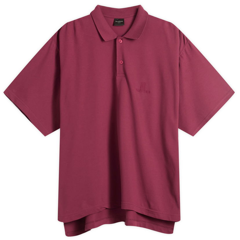 Polo skjorte Balenciaga Nano BB Logo Pique Al Short Sleeve Polo, Size Large Bourgogne | 828531-TSVO4-4029
