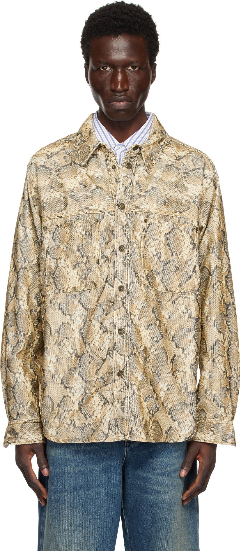 Skjorte ISABEL MARANT Isabel Marant Victor Snakeskin Print Shirt Beige | CH0196HA-B4G02H