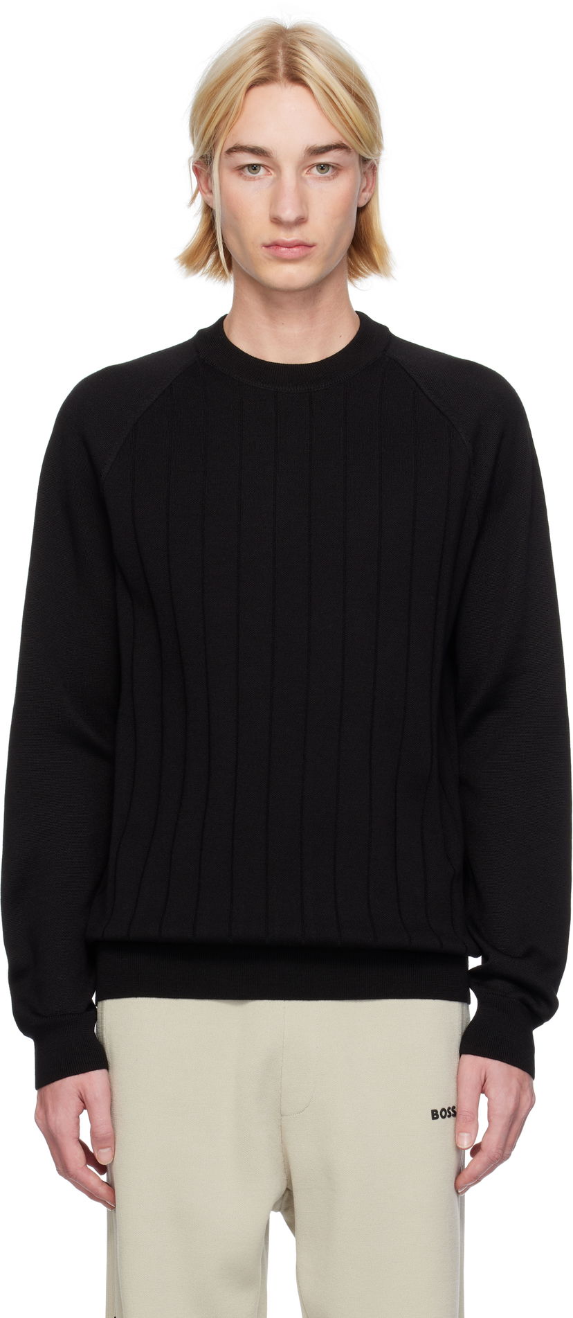 Sweater BOSS Stripe Knit Sweater Sort | 50531162
