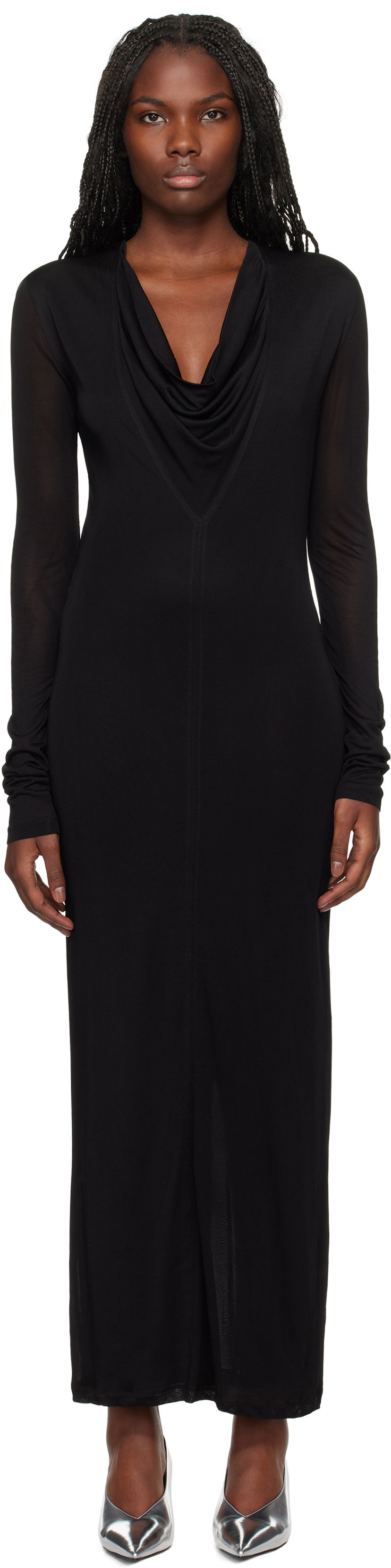 Kjole TOTEME TOTEME Draped V-Neck Maxi Dress Sort | 244-WRD0176-FB0266
