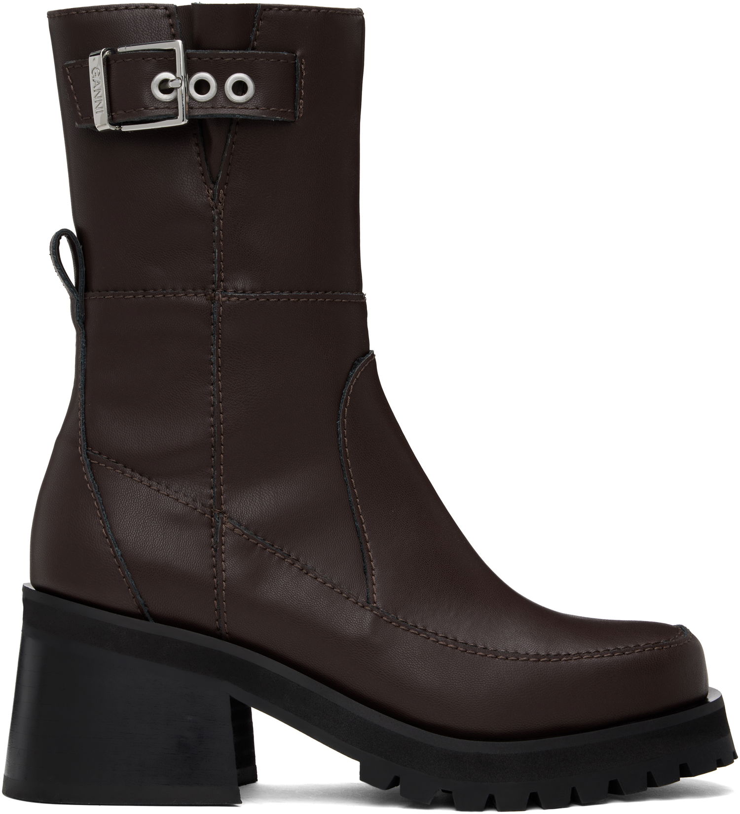 Tøj GANNI GANNI Feminine Buckle Platform Boots Brun | S2785, 0