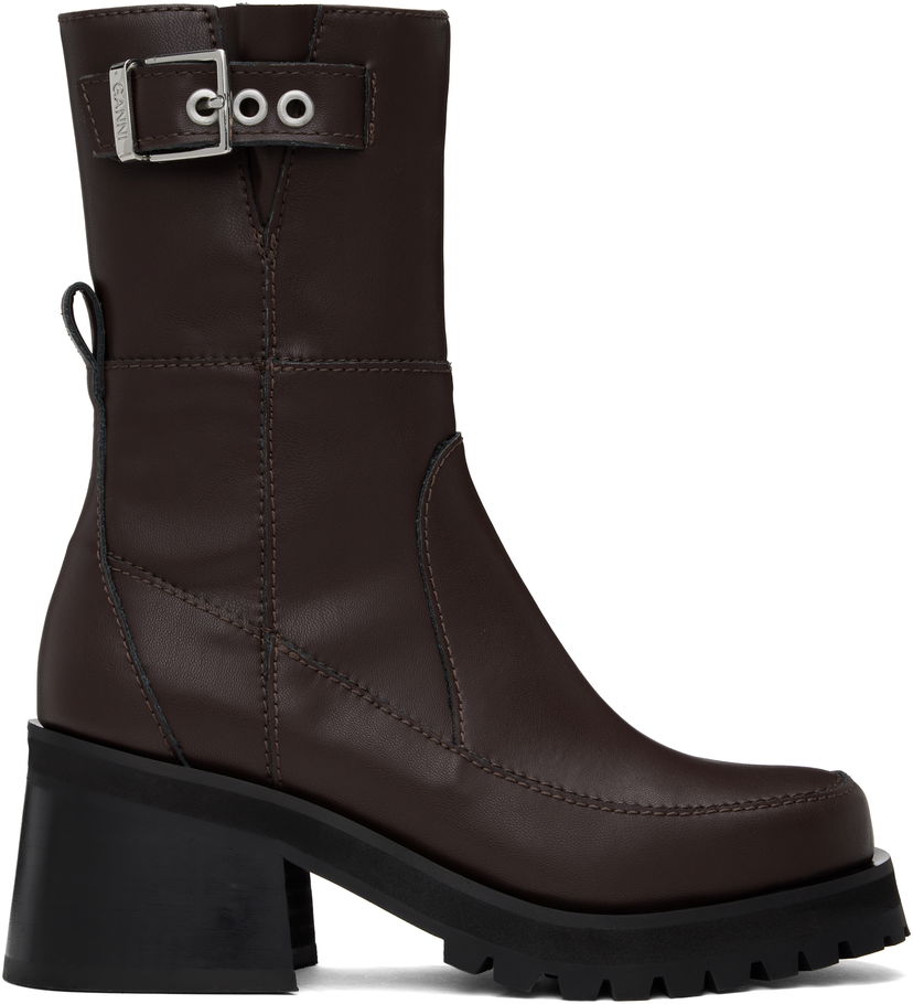 Tøj GANNI GANNI Feminine Buckle Platform Boots Brun | S2785