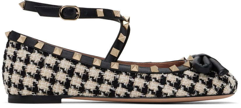 Skopleje Valentino Valentino Garavani Rockstud Tweed Ballerina Flats with Bow Detail Flerfarvet | 6W2S0HB6MTB