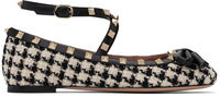 Valentino Garavani Rockstud Tweed Ballerina Flats with Bow Detail