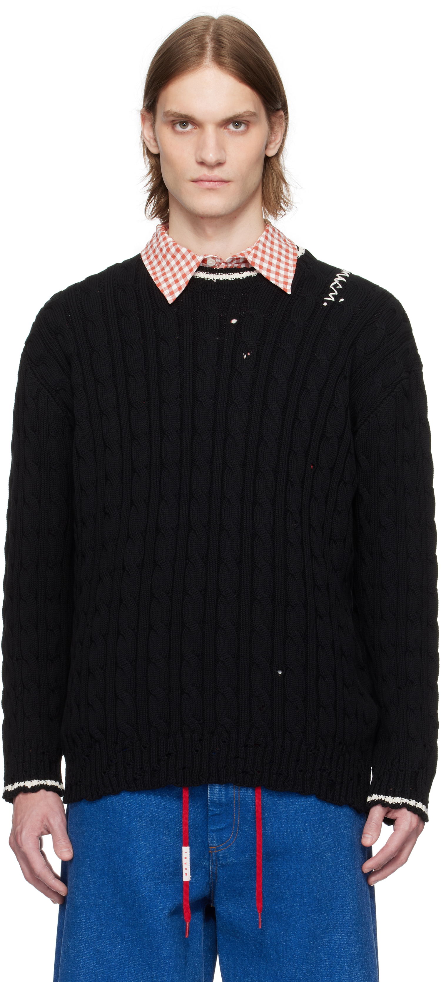 Sweater Marni Marni Dishevelled Cable Knit Sweater Sort | POMG0071EQ UFC656, 0