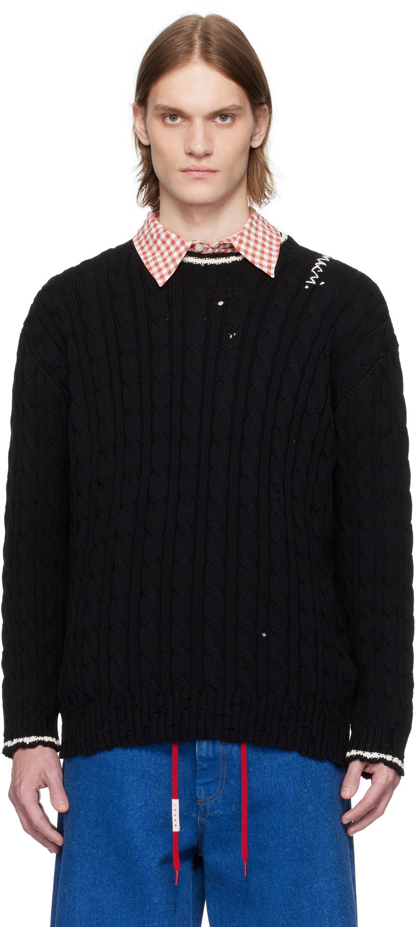Sweater Marni Marni Dishevelled Cable Knit Sweater Sort | POMG0071EQ UFC656