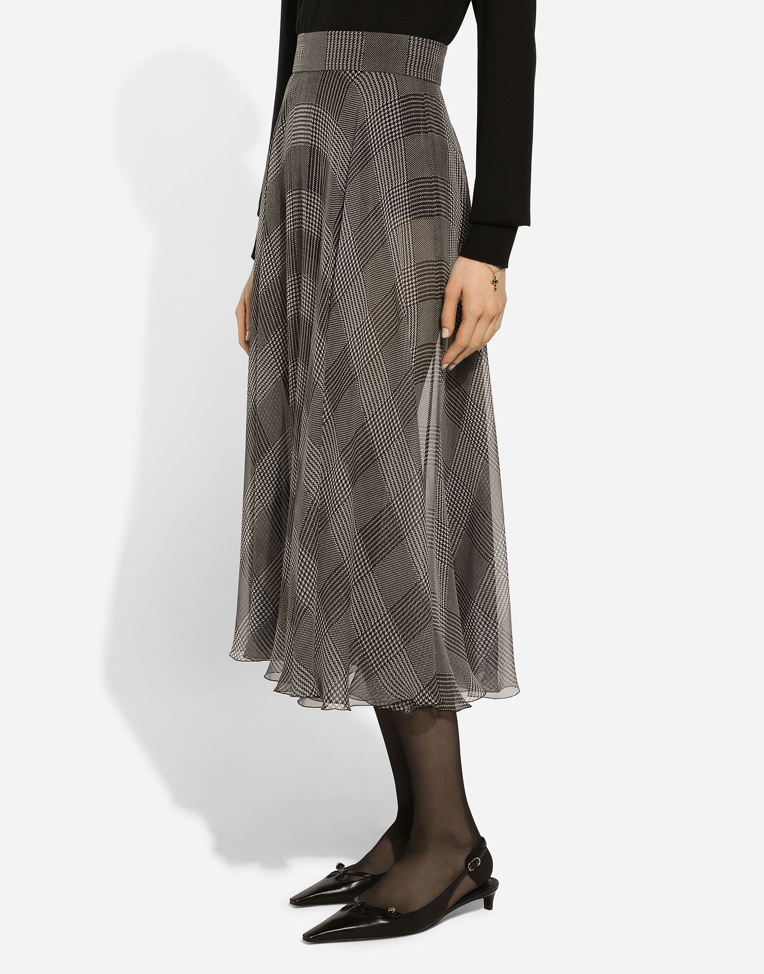 Nederdel Dolce & Gabbana Dolce & Gabbana Silk Chiffon Calf-Length Circle Skirt with Glen Plaid Print Brun | F4CSOTIS1WDHH5GW, 1