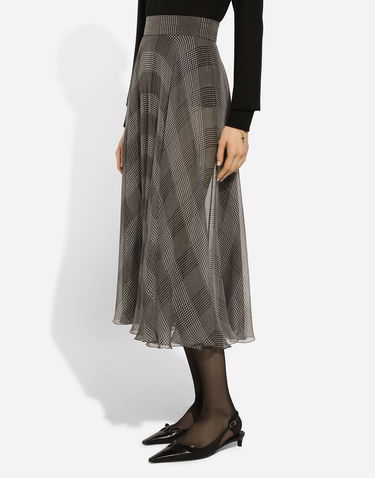 Nederdel Dolce & Gabbana Dolce & Gabbana Silk Chiffon Calf-Length Circle Skirt with Glen Plaid Print Brun | F4CSOTIS1WDHH5GW, 1