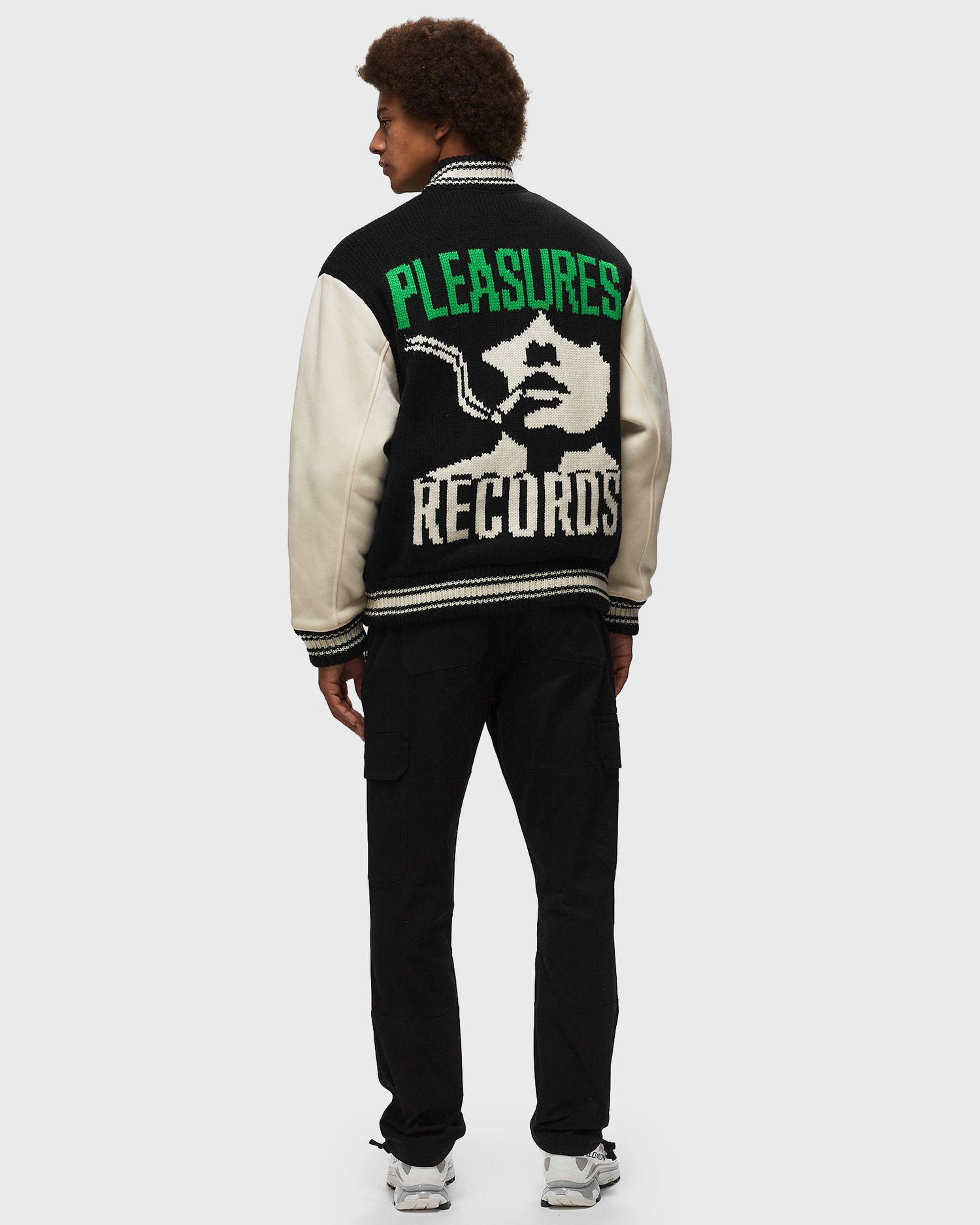 Bomberjakke Pleasures Smoke Knitted Varsity Jacket Sort | P23W035-BLACK, 1