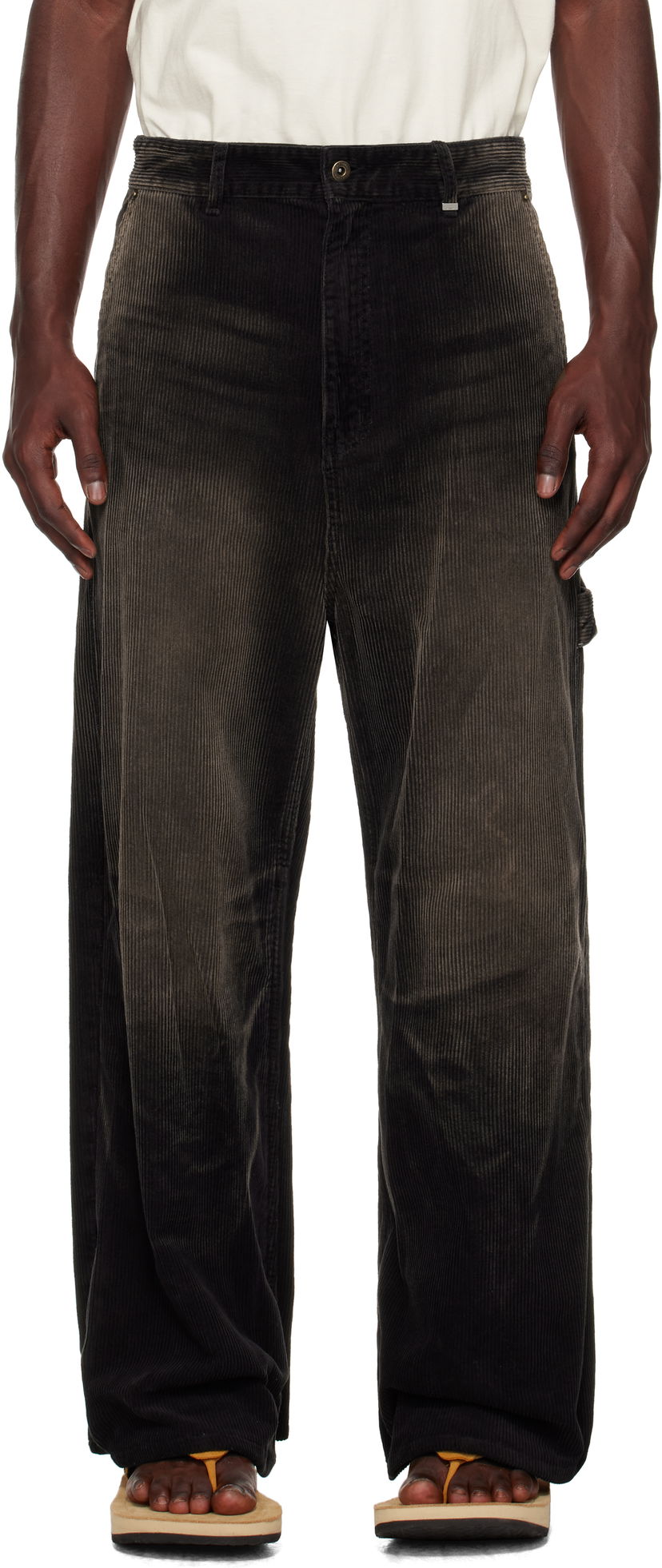 Bukser We11done We11done Vintage Wash Corduroy Trousers Sort | WD-DP2-25-350-M-BK