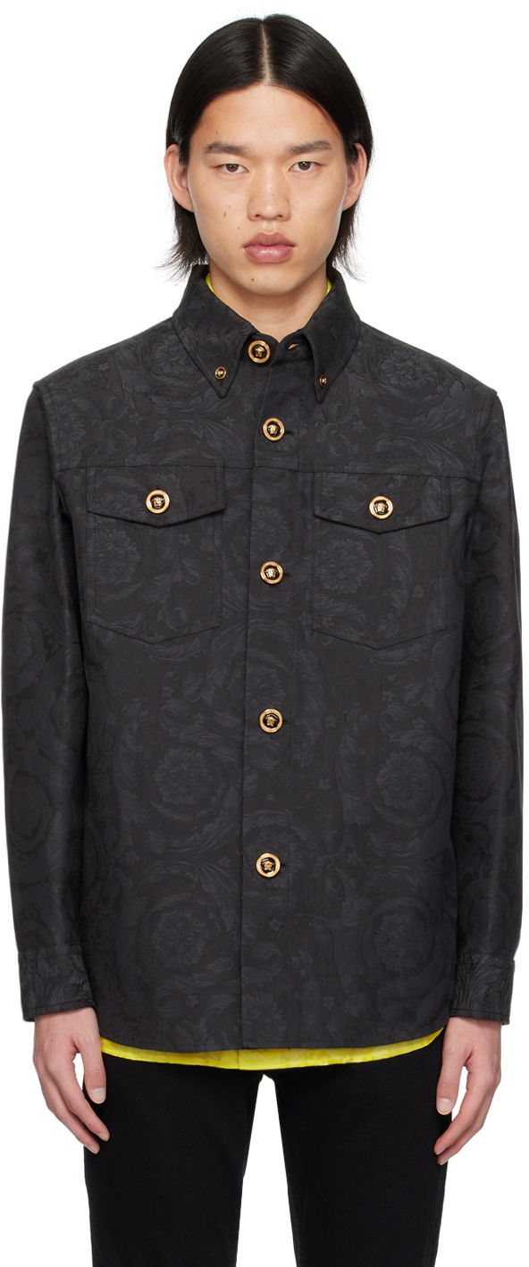 Skjorte Versace Gray Barocco Shirt Sort | 1008738_1A09781