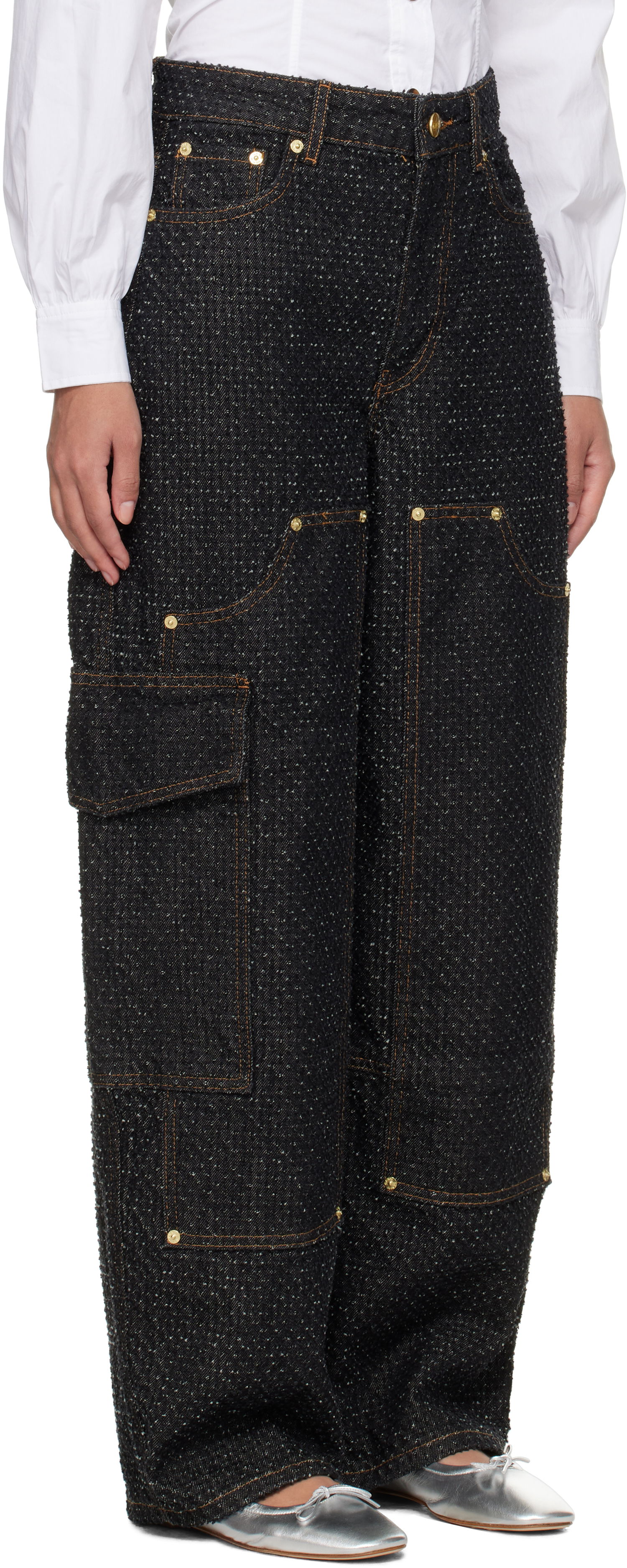 Cargo bukser GANNI GANNI Fluffy Carpenter Jeans Sort | J1617, 1