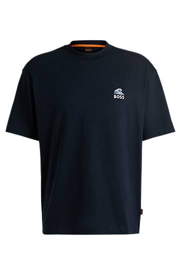 T-shirt BOSS BOSS Slub-Cotton T-Shirt with Wave Graphic Mørkeblå | 50540520