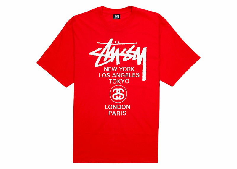 T-shirt Stüssy World Tour Graphic T-Shirt Rød | 3903713-DRED, 0