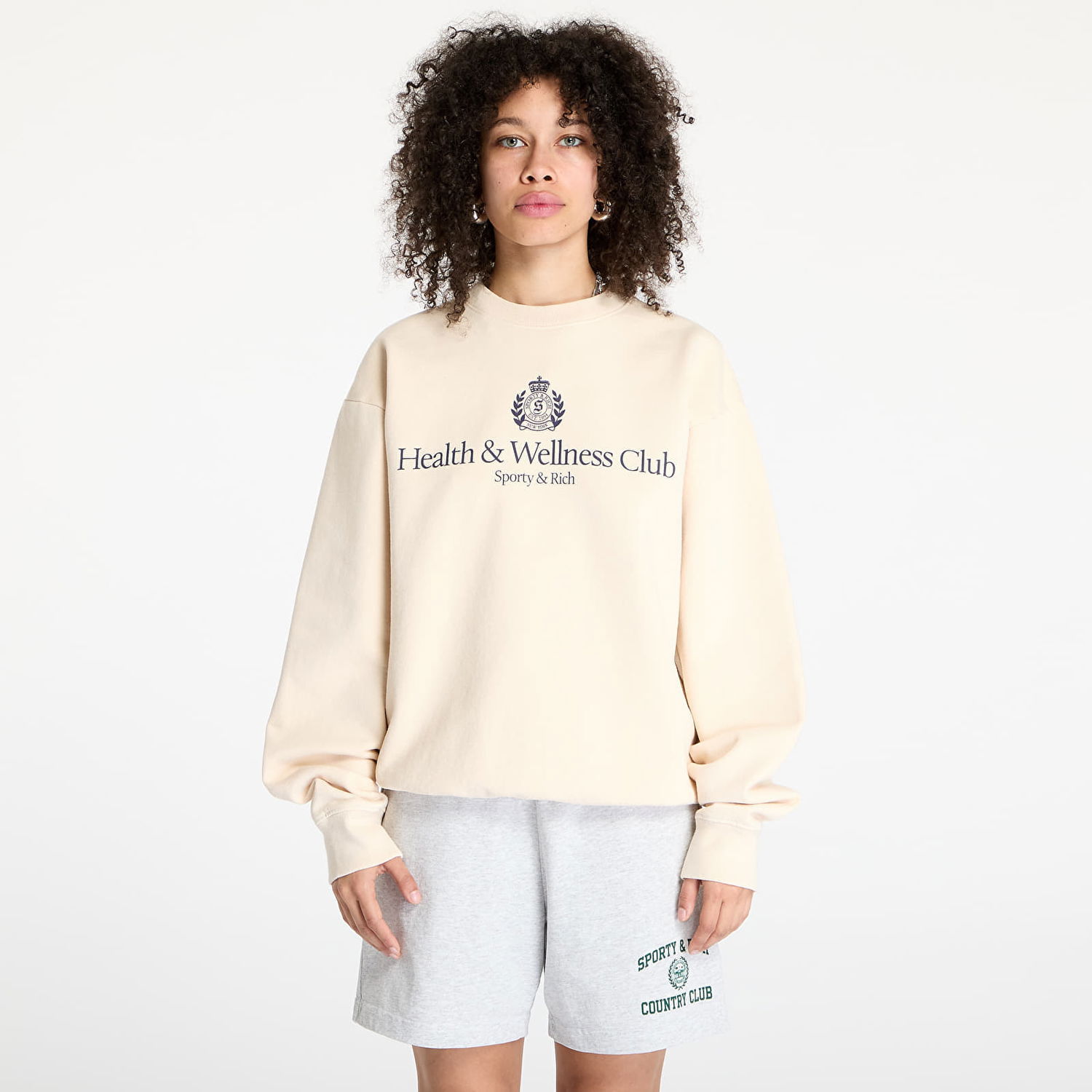Sweater Sporty & Rich Sporty & Rich H&W Crest Crewneck Sweatshirt Beige | ST071606241CR01, 0