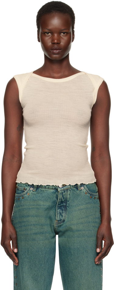 Tanktop Baserange Ribbed Knit Cap Sleeve Tank Top Beige | TODI-WO-SP25, 0
