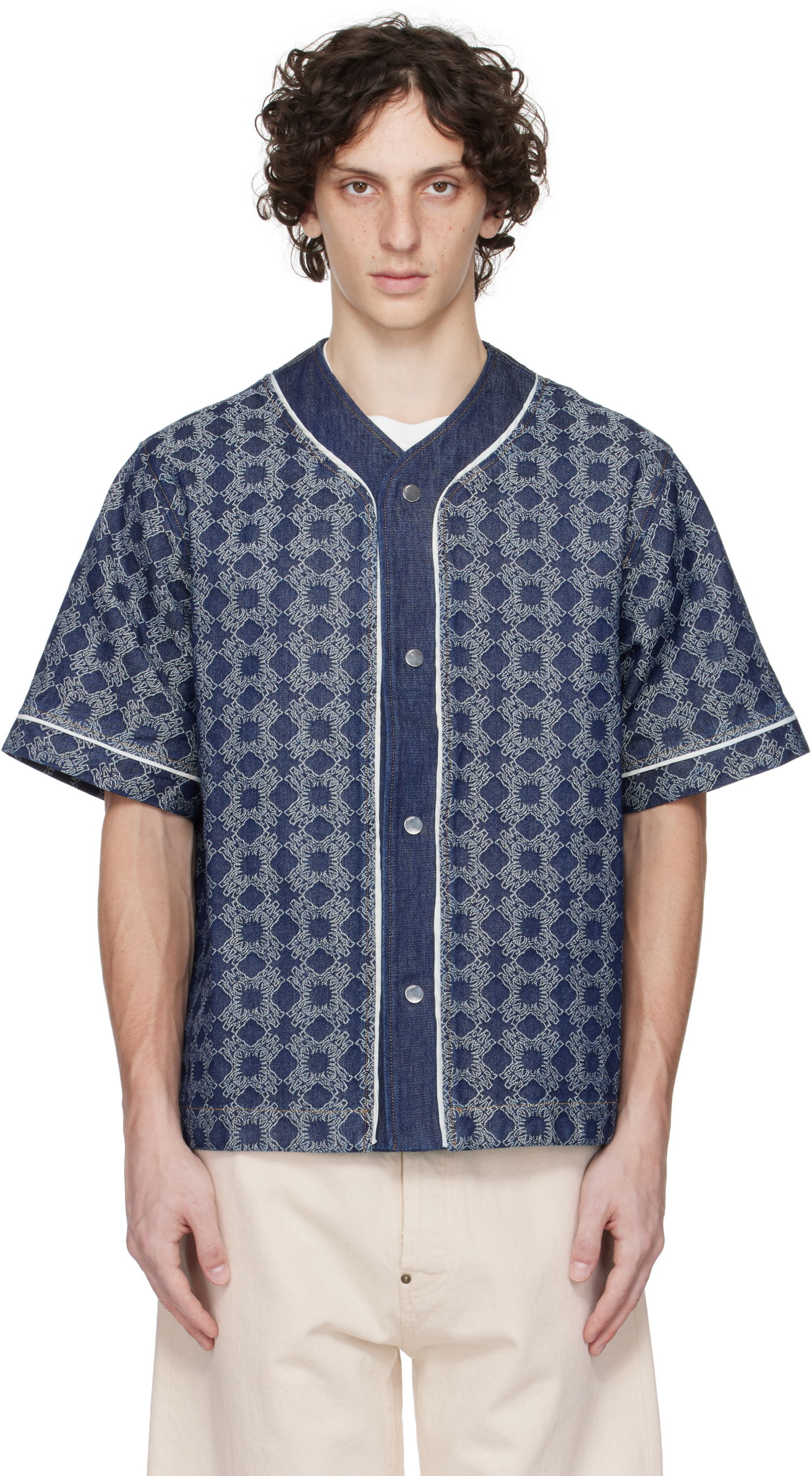 Skjorte AMIRI AMIRI MA Quad Baseball Denim Shirt Blå | AMDNIR1042, 0
