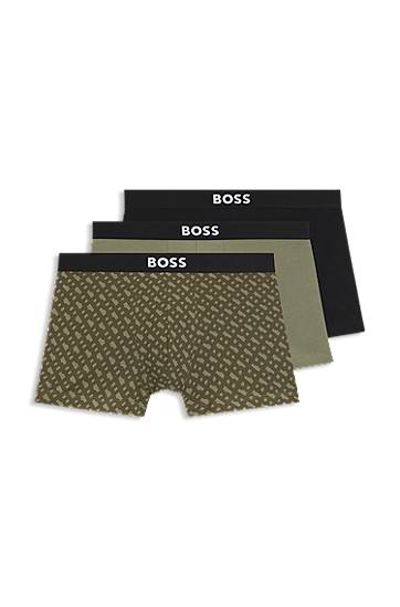 Boksere BOSS Three-pack of stretch-cotton trunks with patterned and solid designs and logo waistbands Flerfarvet | 50549832, 0