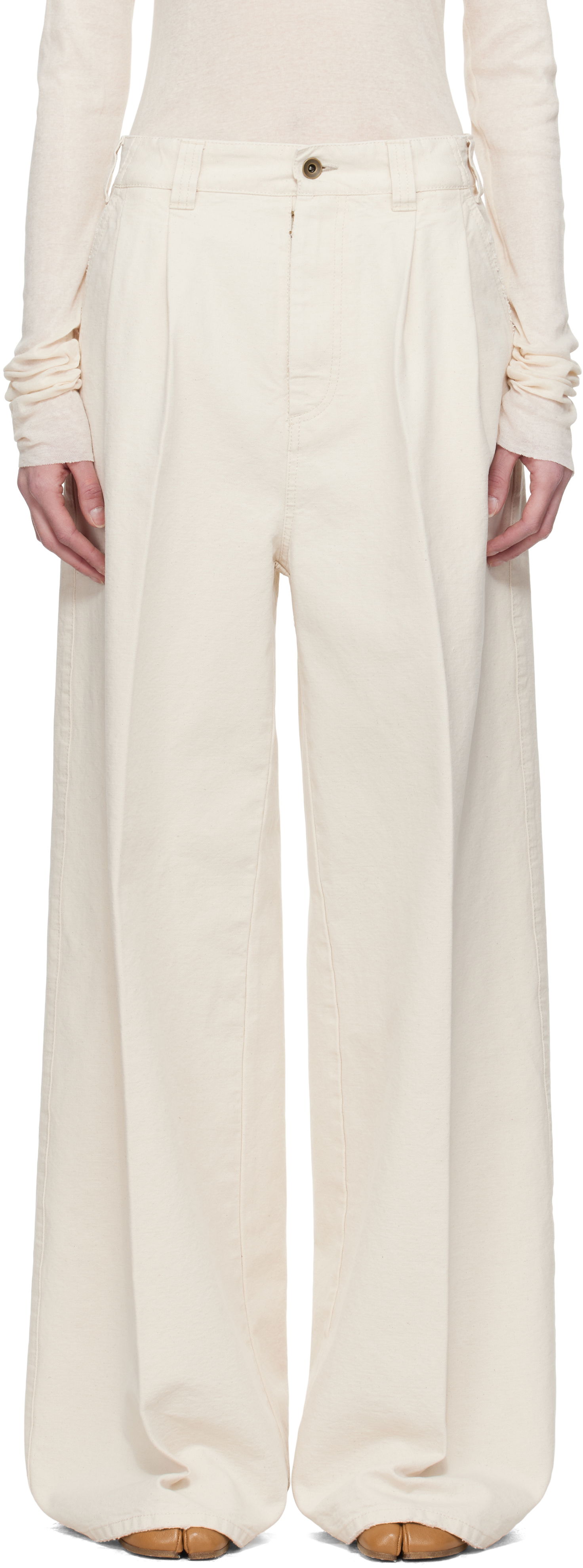 Bukser Maison Margiela Maison Margiela Pleated Wide-Leg Jeans Hvid | S51KA0605 M35261, 0