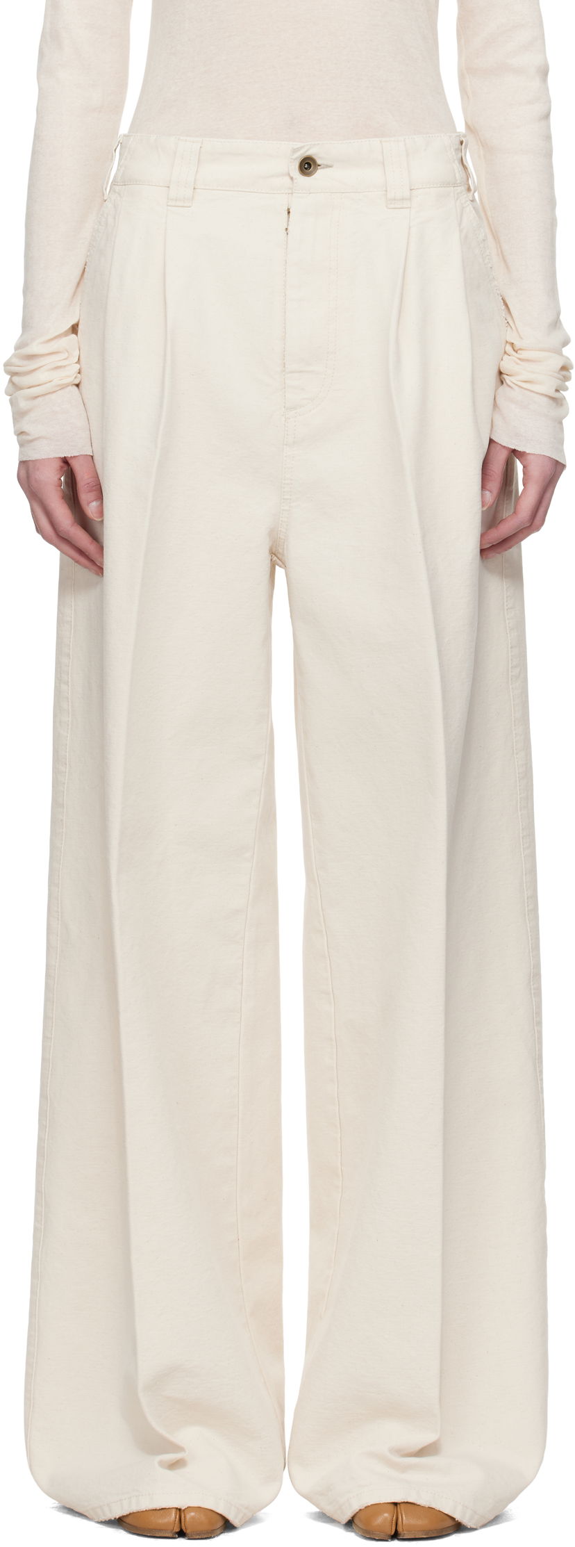 Bukser Maison Margiela Maison Margiela Pleated Wide-Leg Jeans Hvid | S51KA0605 M35261