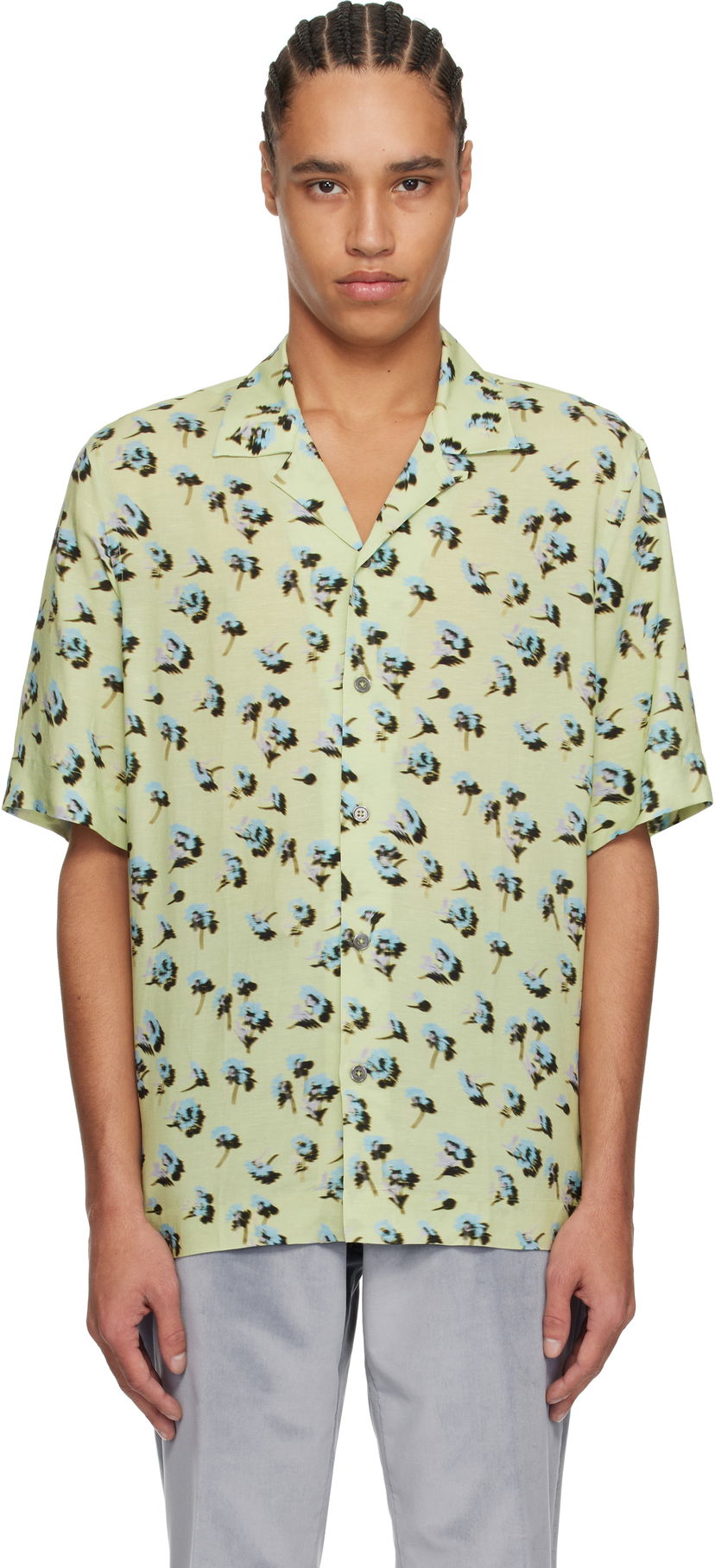 Skjorte Paul Smith Paul Smith Short Sleeve Regular Fit Floral Shirt Grøn | M1R-905U-P02577-32